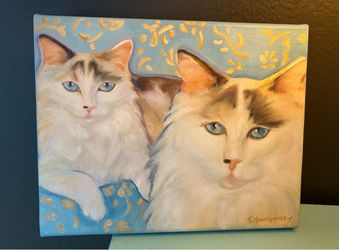 Cat painting 8x10 signed T. Montgomery