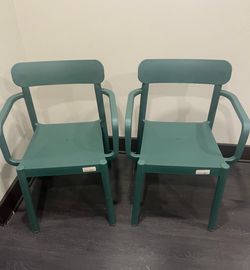 Set of 2 Teal Plastic Armchairs