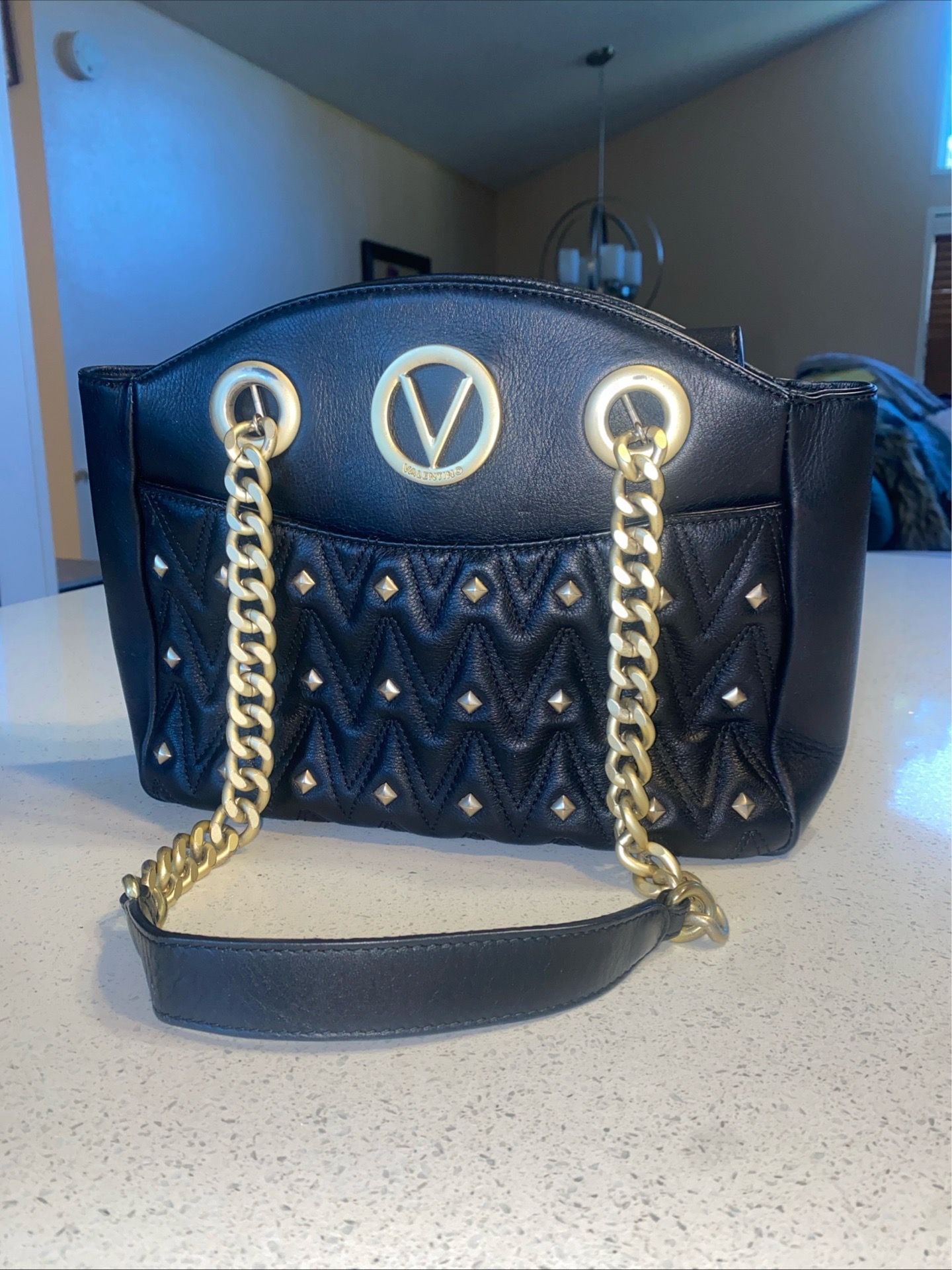Mario Valentino Black and Gold Leather Shoulder Bag