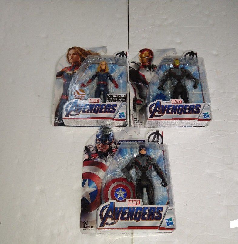 3 Marvel Avengers Endgame Figures Iron Man, Captain Marvel, Captain America