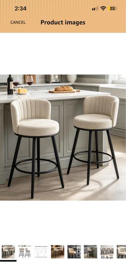 Brand New Swivel Bar Stools Set of 2, 28" Seat Height, Modern Design Upholstered Barstools with Back and Footrest, Metal Legs, Suitable for Kitchen Is