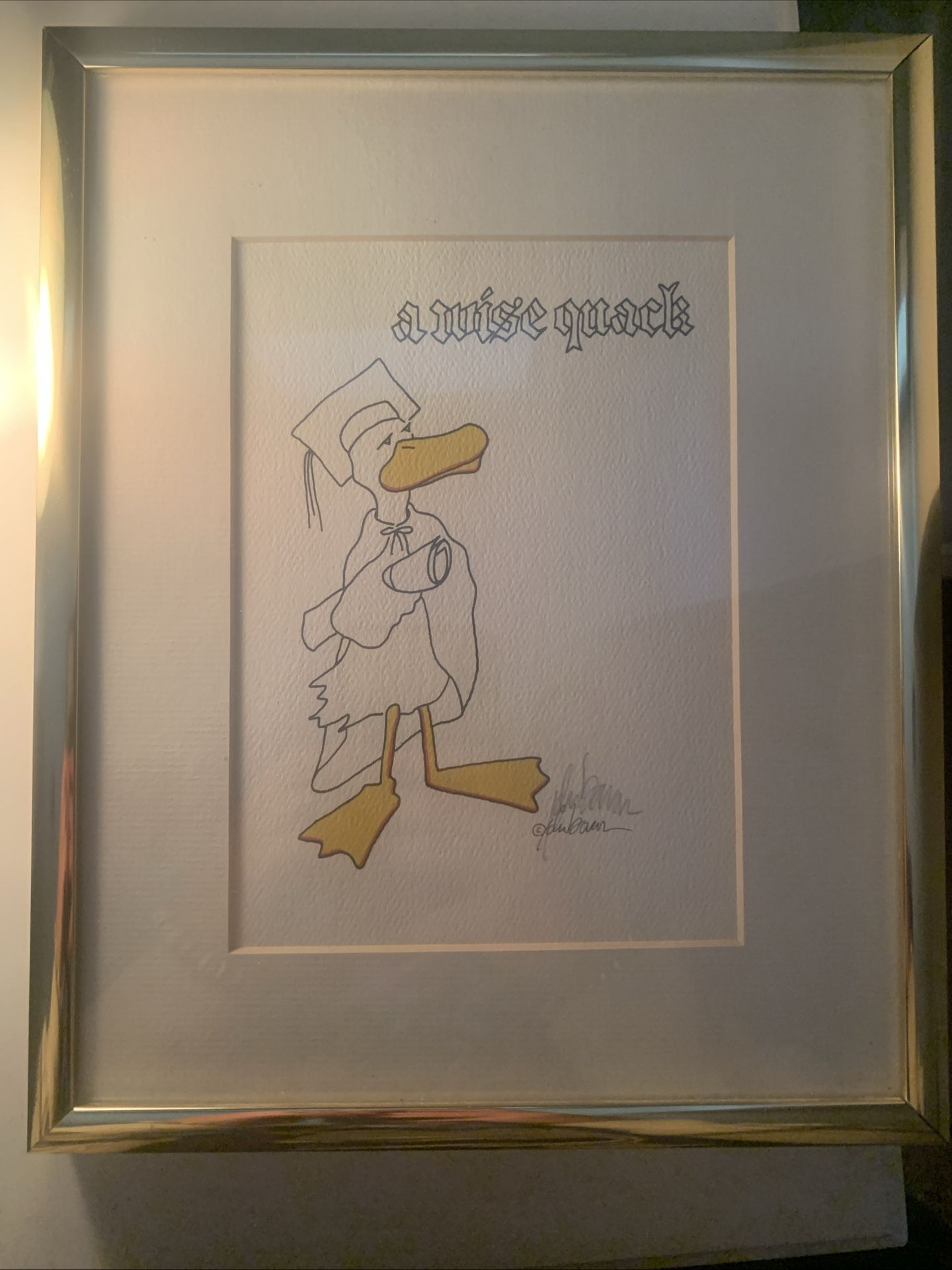80s John Baron Genuine Duck Tales Art "Wise Quack" Cartoon Signed Framed Matted