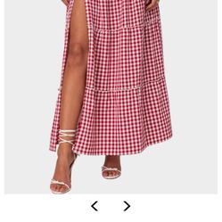 NWT EDIKTED Size Medium Red/White Gingham Side Slit Maxi Skirt Retails: 68.00