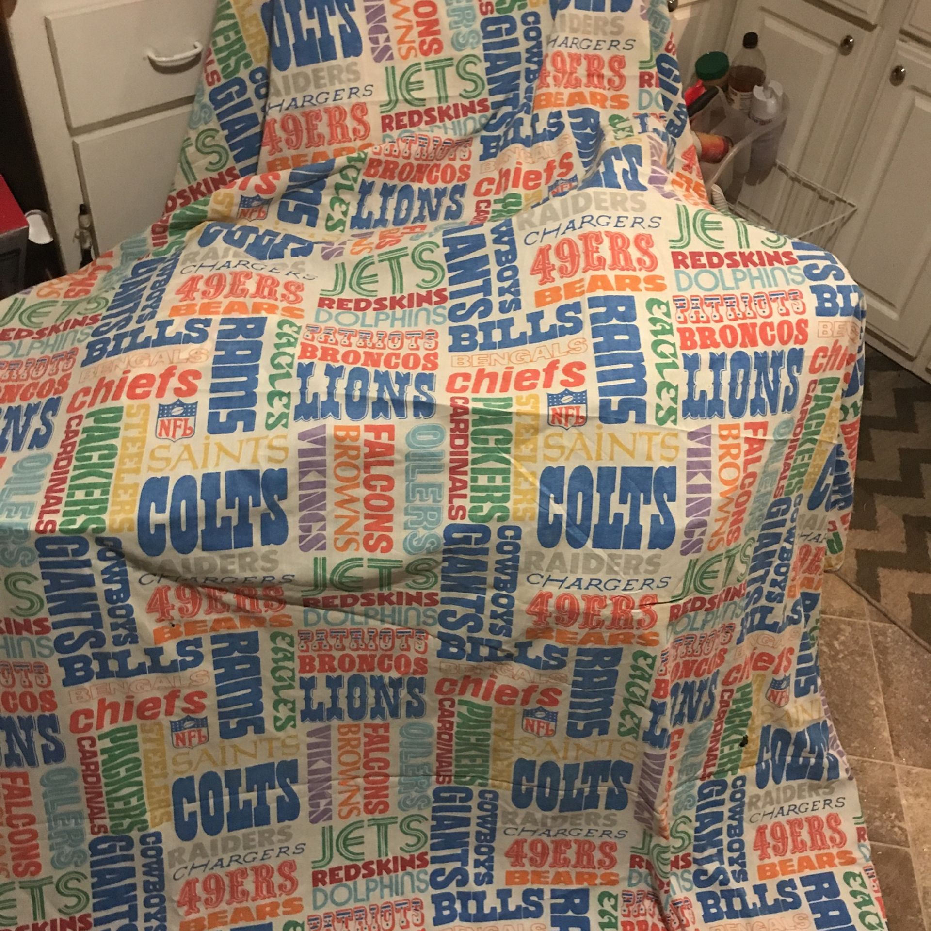 Flat Sheet With Every NFL Team Name ( Before They Changed) 72x 140”