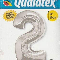 Qualatex 34 Inch Number "Two" Silver Foil Balloon  ~ ranjacuj