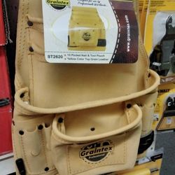 GRAINTEX PROFESSIONAL 10 POCKET NAIL & TOOL POUCH YELLOW COLOR TOP GRAIN LEATHER 