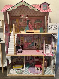 KidKraft Large Wooden Dollhouse w/ Furniture – Pink Cottage Style $50, OBO