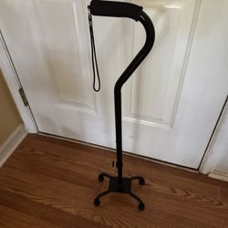 Blue Jay Offset Handle Quad Cane, Soft Foam Grip & Wrist Strap, Mobility Adjustable for Right or Left Hand Use, Large Base, Black