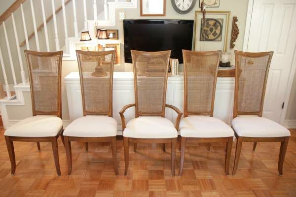 SET OF 5 MCM, SOLID WOOD, RESTORATION HARDWARE STYLE DINING CHAIRS