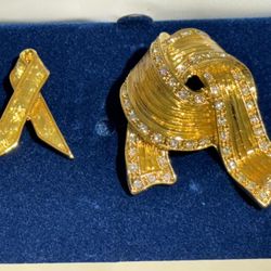 Vintage Jacqueline Bouvier Kennedy Camrose & Kross Ribbon Brooch Pin Set In Box