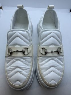 Gucci White Horsebit Loafers