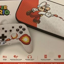 SUPER MARIO Enhanced WIRED Controller And SLIM Case (Nintendo Switch) NEW!