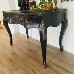 Lous xvi Antique black & brass Gold leather top desk Ornate Vanitym