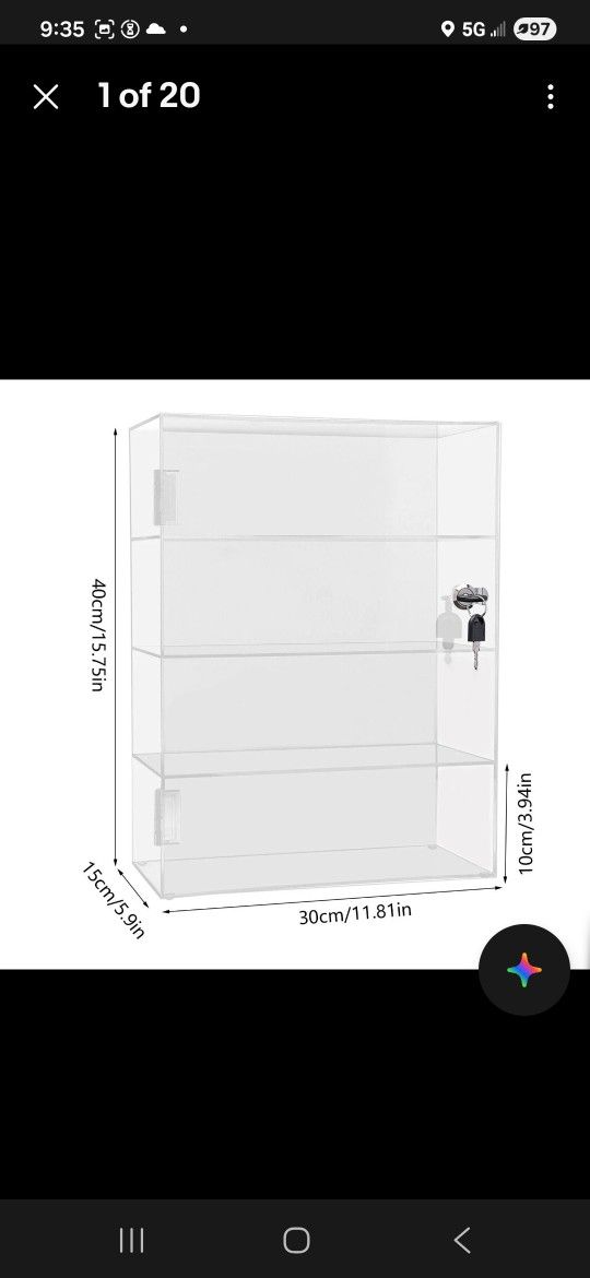 Acrylic Display Case Countertop Clear Box Dustproof Shelves Showcase with Lock, CHANDLER