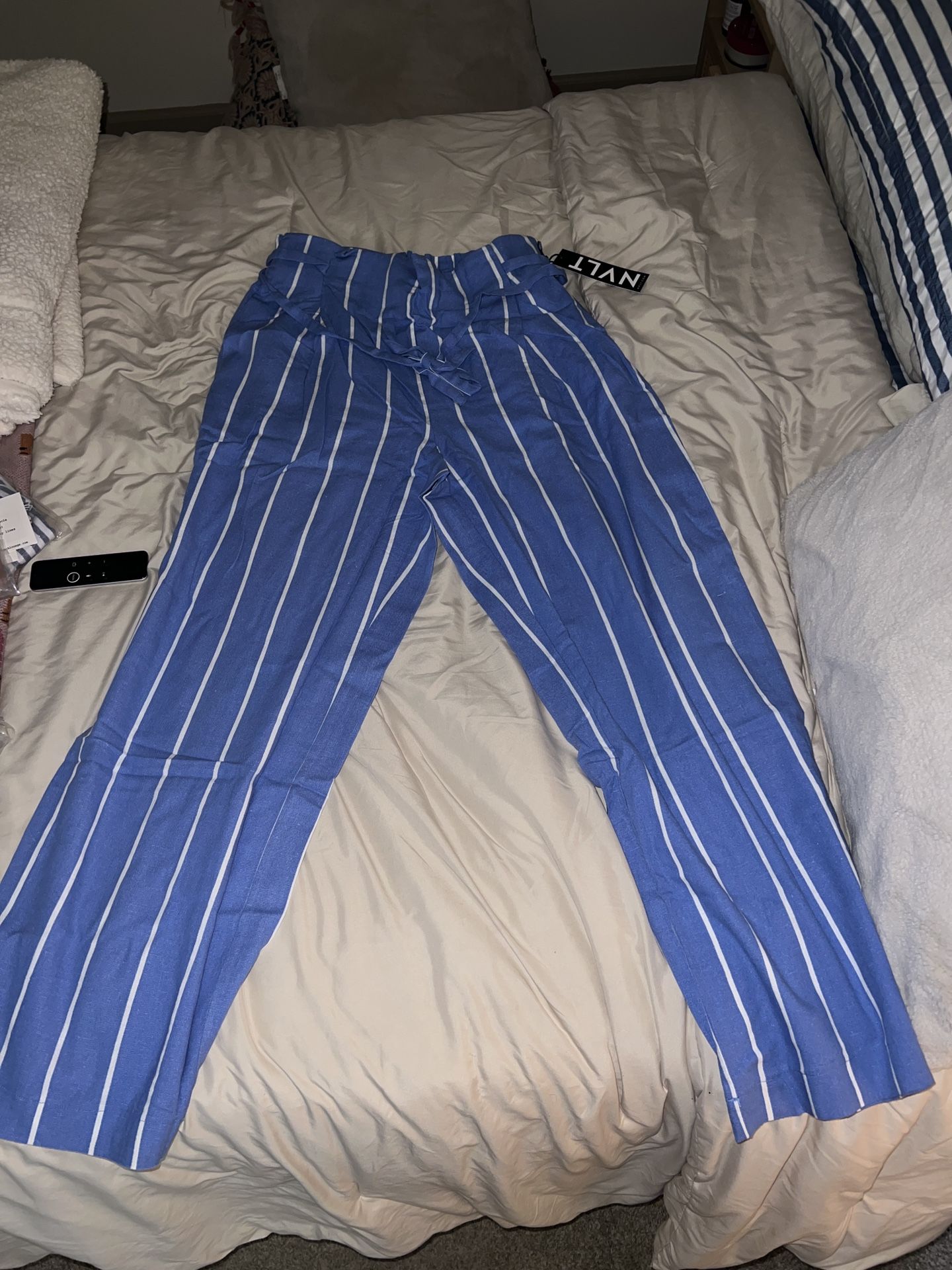 NVLT Linen Pant with Drawcord Medium Blue/White