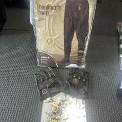 Men’s Steampunk Costume Pants Plus Leather Gloves/tattoos Size XL
