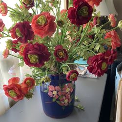 Silk Flower Arrangement In Ceramic Vase / Begonias 