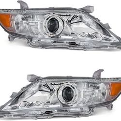 Toyota Camry Headlights Chrome Housing Amber Reflector Clear Lens Driver and Passenger Side.