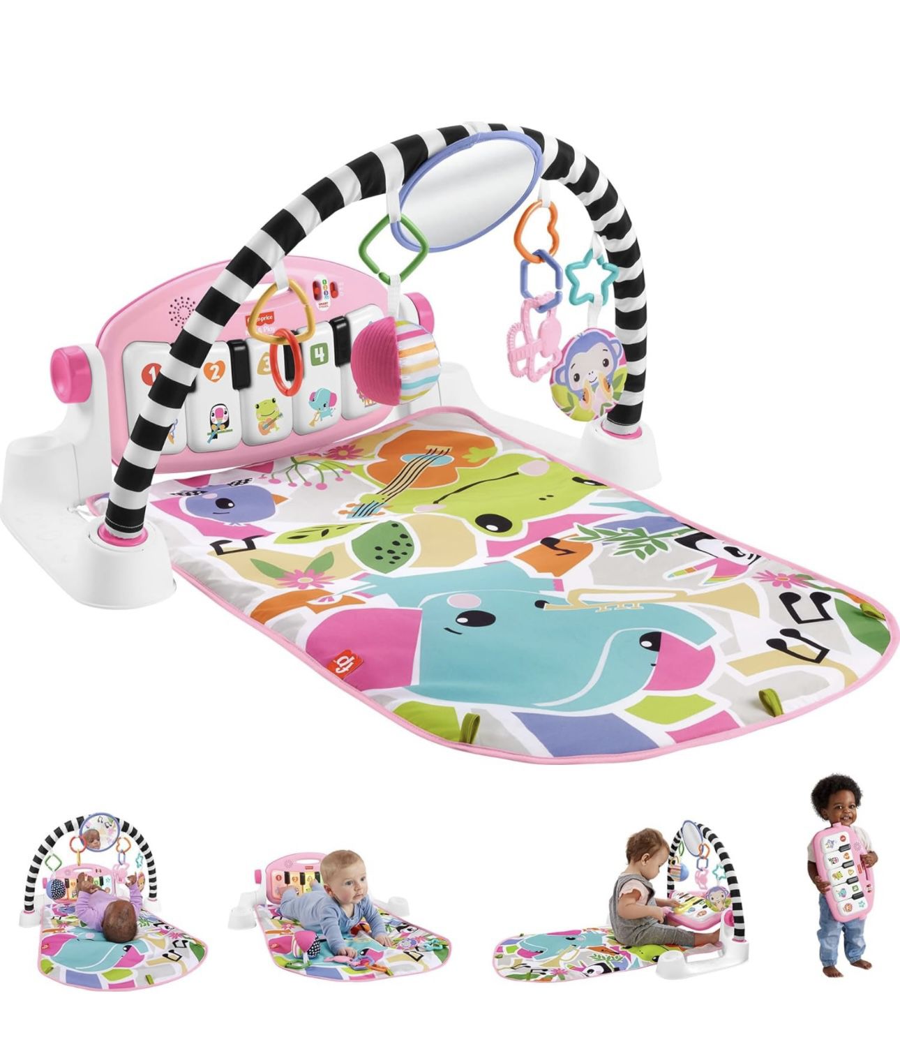 Fisher-Price Alfombrilla de actividad para bebés Glow and Grow Kick & Play Piano Gym, juguete musical portátil con aprendizaje de etapas inteligentes,