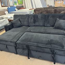 New Black Sectional w/ Storage & Cupholders