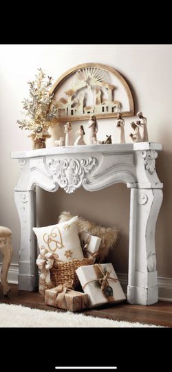 New White Distressed Ornate Decorative Mantle 