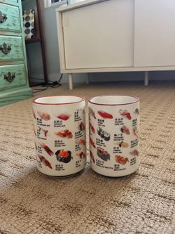 Set of 2 Sushi Guide Ceramic Cups – Japanese & English Labels