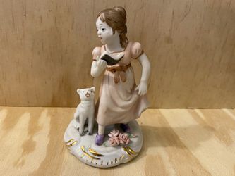 Nuova Capodimonte Fine Porcelain Girl And Cat Figurine   5”  (Ship Only)