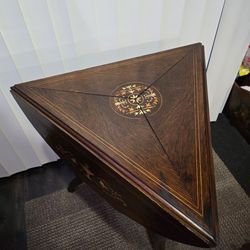 Edwardian rosewood inlaid drop leaf centre table.