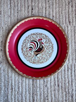 Rooster Painted Tin Wall Charger Platter