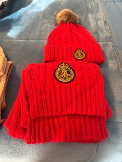Red Cable Knit Beanie and Scarf Set