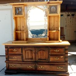 Antique Vintage Dresser With Mirror And Cabinet 