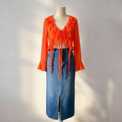 Gorgeous top medium & maxi denim skirt size 5