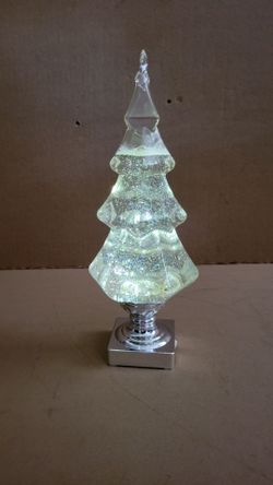 Lighted Swirling Glitter Water Globe Holiday Tree 14-In Light Up Table Decor