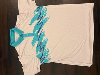Vintage Polo Shirt Teal Graphic Print