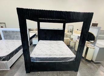 Black Four-Poster Canopy Bed Frame