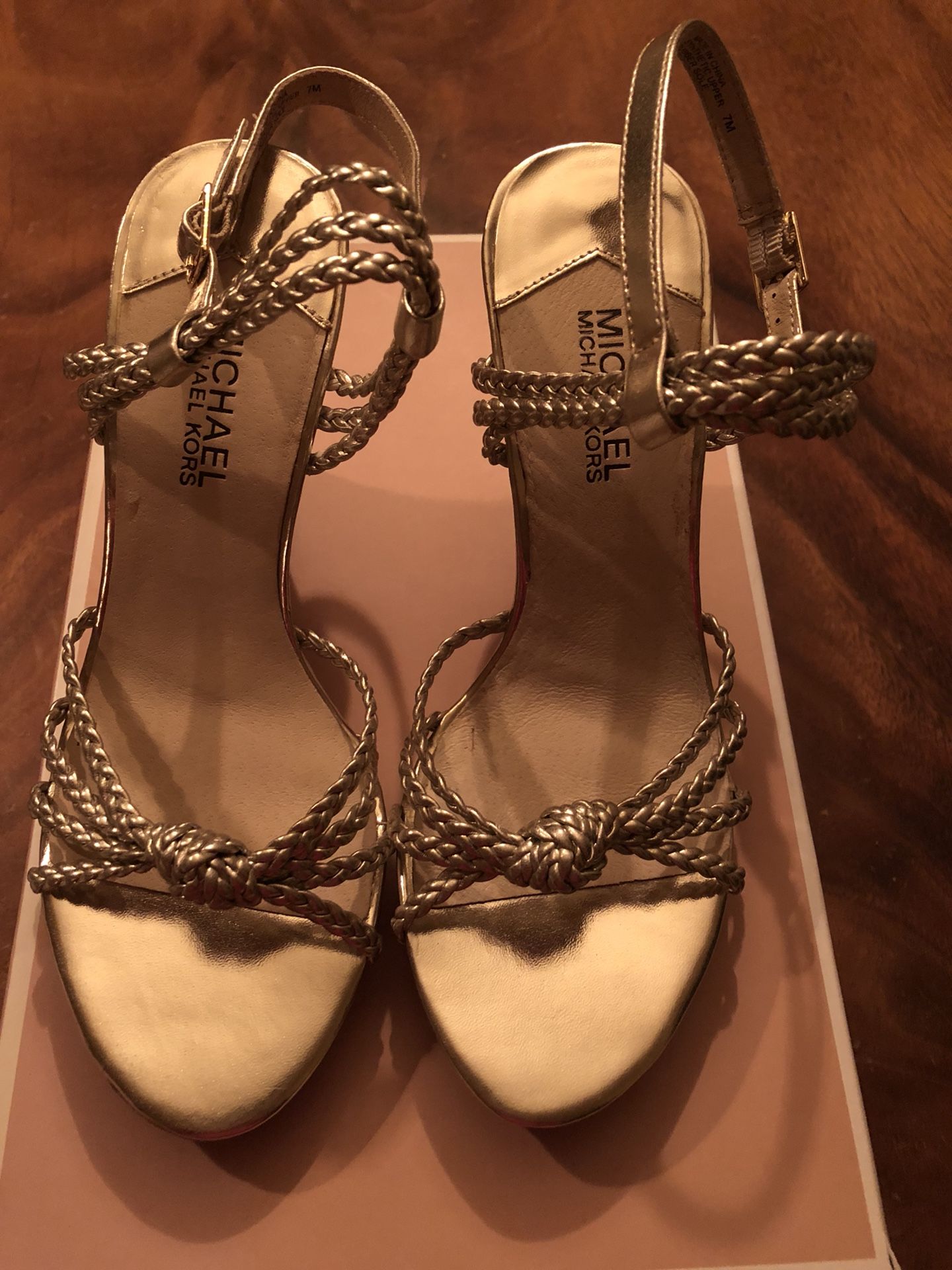 Michael Kors gold wedge heels size 7 - brand new in box