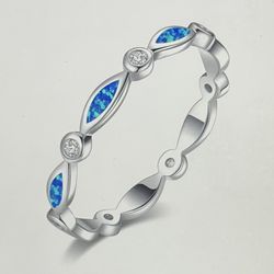 Silver 925 Blue Opal Size 6 Ring