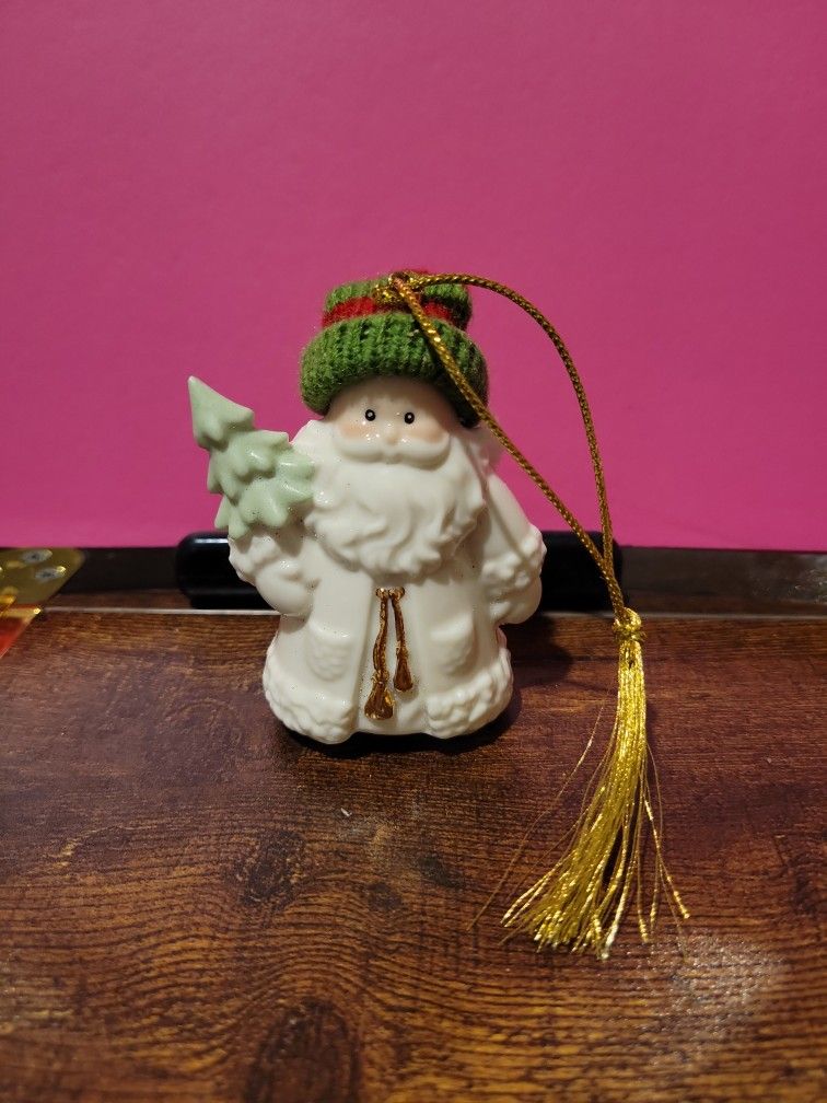 Lenox Porcelain Santa Christmas Ornament With Knitted Hat 3" Xmas B3