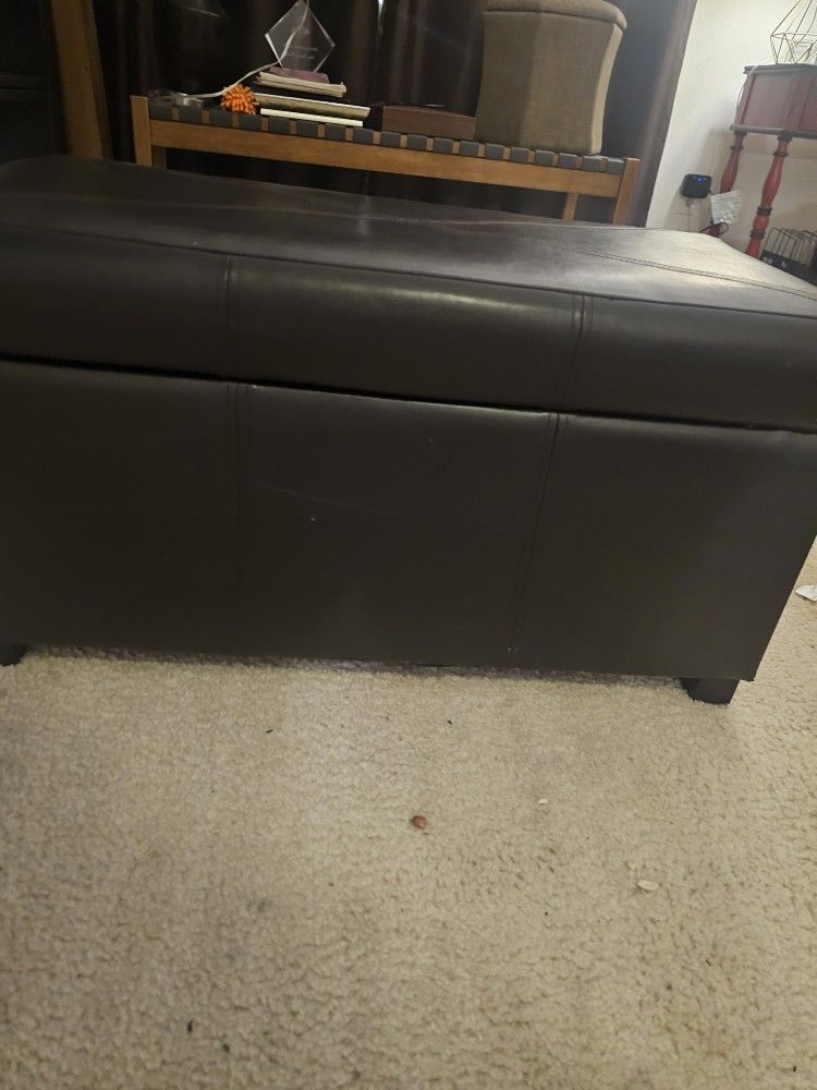 Chocolate Leather Storage Bench