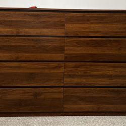 8 Drawer Dresser For Bedroom 55 Inch Wood Chest of Drawers - Curved Anti Collision, Mid Century Dresser For Closet with Natural Texture & Pre-Embedded