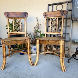 2 Beautiful Bamboo and Rattan Accent Chairs by Vivia Del Sud with Unique Design 1970’s