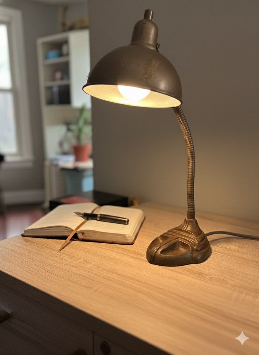 Vintage Rodale No. 817 Art Deco Gooseneck Lamp - Industrial Cast Iron - WORKING