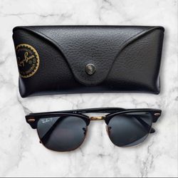 Ray-Ban RB 3016 Clubmaster 901/58 Sunglasses Black & Gold Polarized 49-21 W/Case