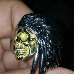💀💀💀 Skull Chief Ring: Stainless Steel, with Gold Plated Skull... Size: 12 / ONLY $80... OBO