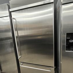 Kitchen Aid Bottom Freezer Built In Stainless Steel 36” Fridge 