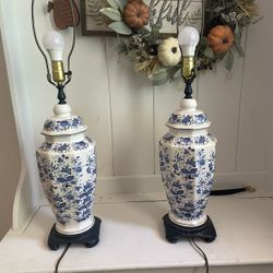 Two Beautiful Blue And White Chinoiserie Lamps