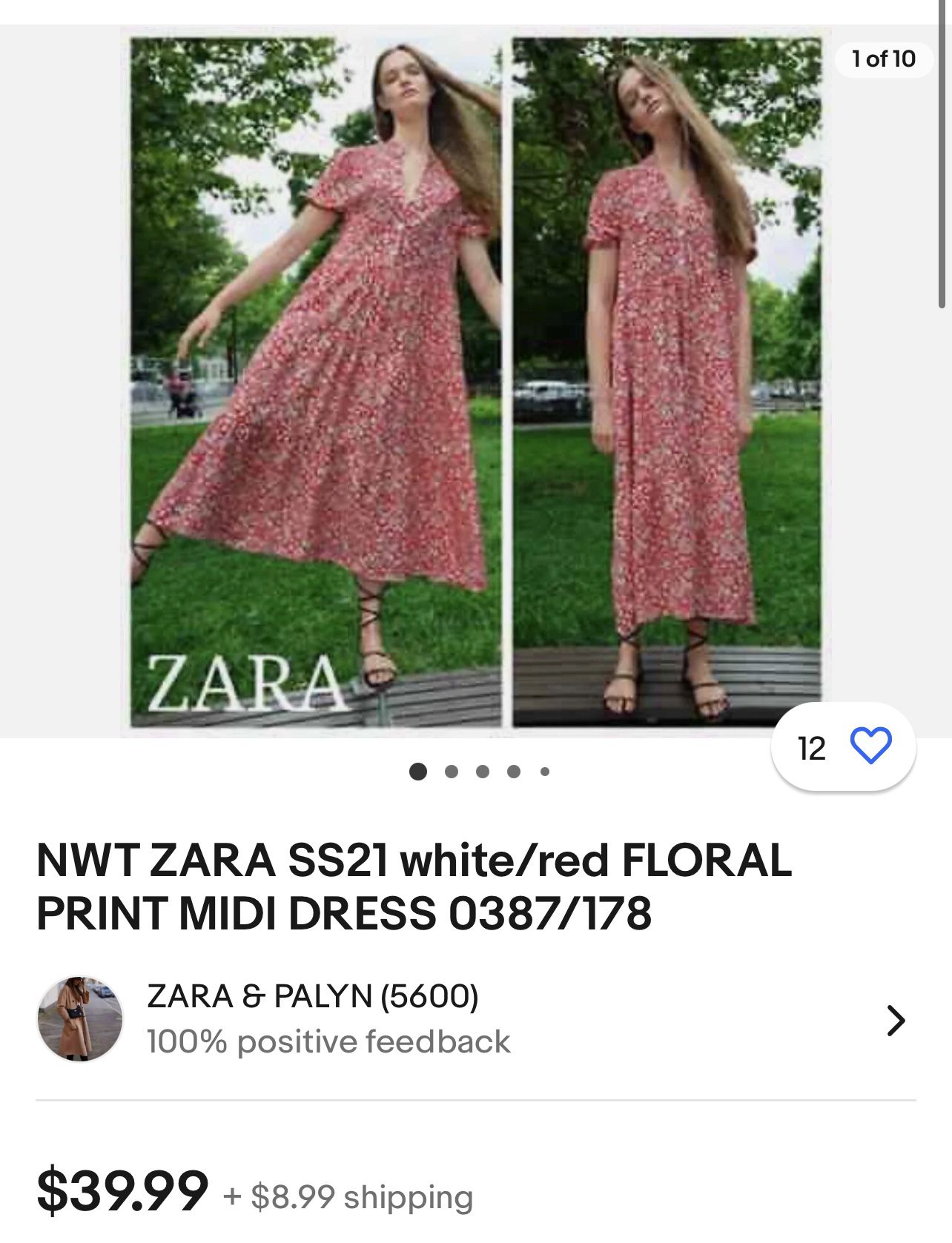 Brand New ZARA SS21 white/red FLORAL PRINT MIDI DRESS 0387/178 ; Condition. New with tags