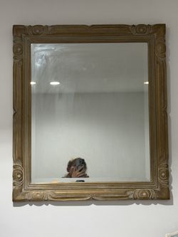 Beveled Mirror In Gold Wood Frame