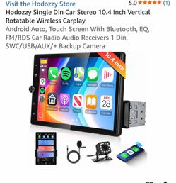 Hodozzy Single Din Car Stereo 10.4 Inch Vertical Rotatable Wireless Carplay Android Auto, Touch Screen With Bluetooth, EQ, FM/RDS Car Radio Audio Rece