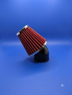3 Inch Cone Air Filter - 45 Degree Angled Inlet - Red/Chrome Cold Air Intake"